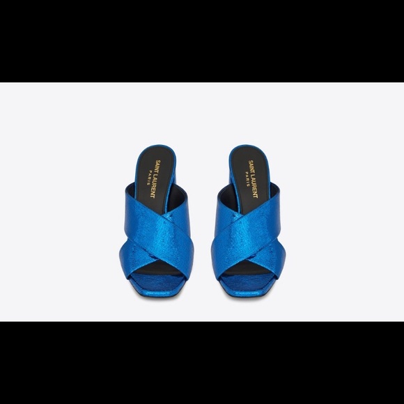 YAL LOULOU 95 SLIDE SANDAL METALLIC FOIL BLUE - Picture 3 of 11